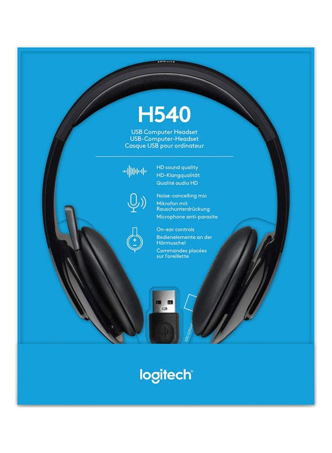 H540 USB Headset, With Noise-Cancelling Mic, Wired Connectivity, 18 Hours Battery Life, High Definition Sound Quality, On Ear Controls, Black