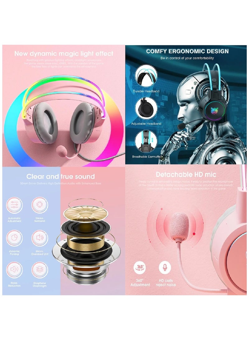 Gaming Headset With Mic Lightweight Headphones Rgb Aluminum Frame Noise Reduction Surround Sound Compatible PS4 PS5 Xbox One PC Mobile Phone