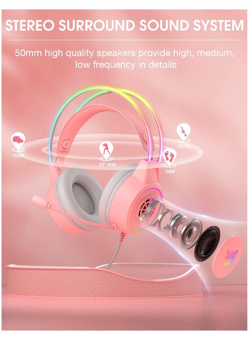 Gaming Headset With Mic Lightweight Headphones Rgb Aluminum Frame Noise Reduction Surround Sound Compatible PS4 PS5 Xbox One PC Mobile Phone