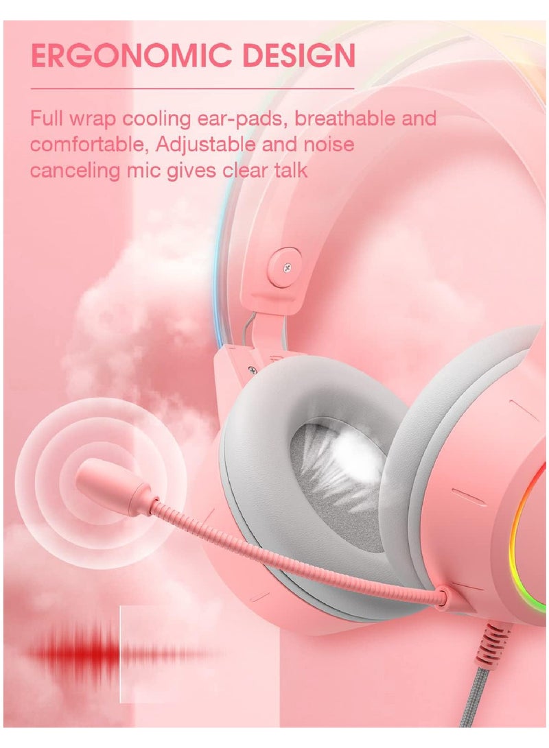 Gaming Headset With Mic Lightweight Headphones Rgb Aluminum Frame Noise Reduction Surround Sound Compatible PS4 PS5 Xbox One PC Mobile Phone