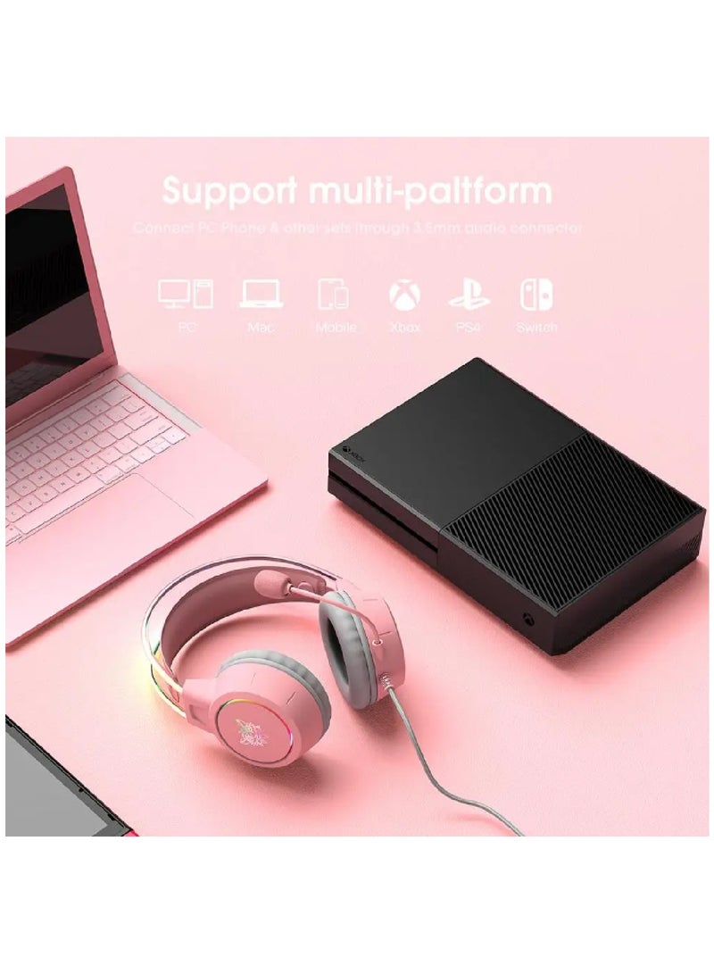 Gaming Headset With Mic Lightweight Headphones Rgb Aluminum Frame Noise Reduction Surround Sound Compatible PS4 PS5 Xbox One PC Mobile Phone