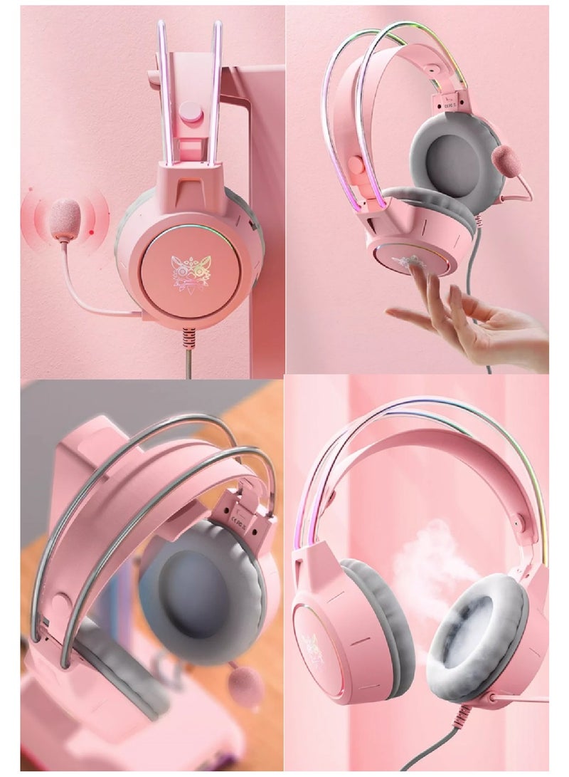 Gaming Headset With Mic Lightweight Headphones Rgb Aluminum Frame Noise Reduction Surround Sound Compatible PS4 PS5 Xbox One PC Mobile Phone