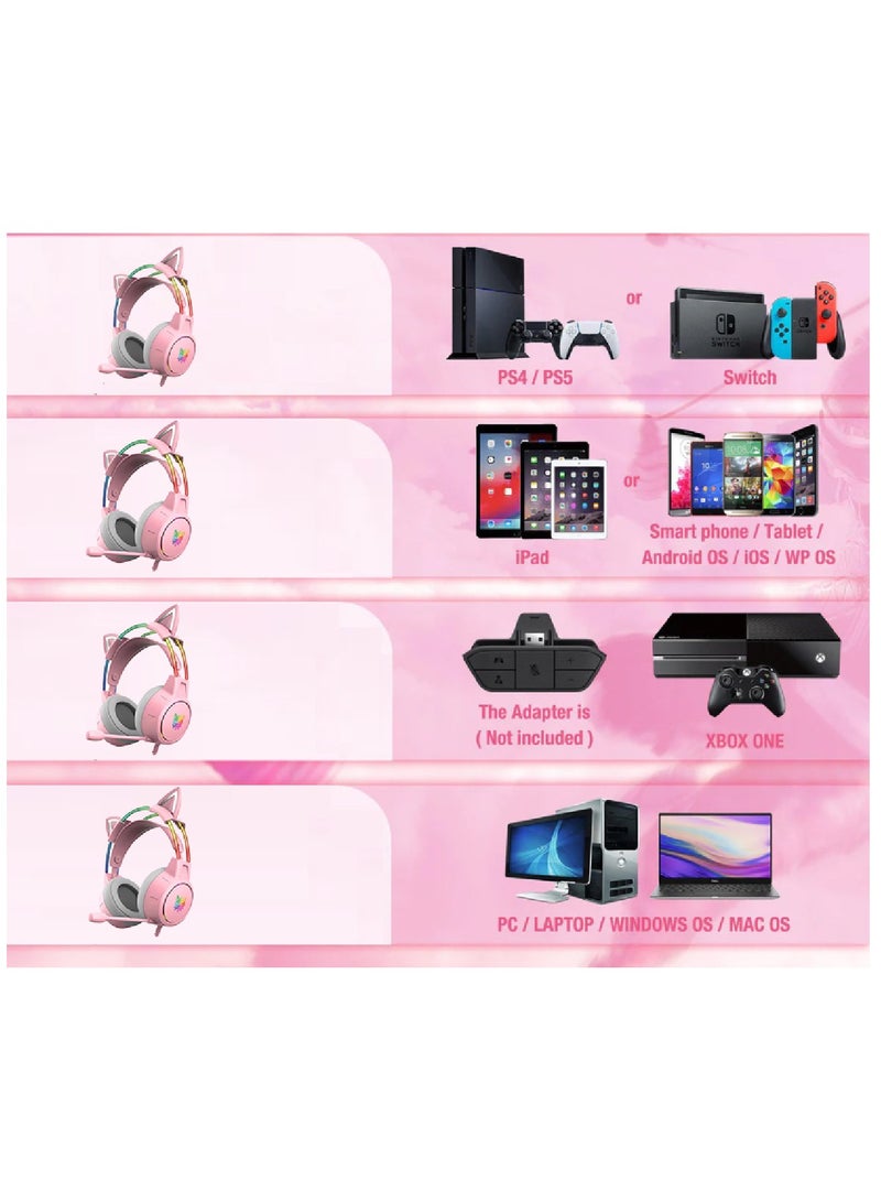 Gaming Headset With Mic Lightweight Headphones Rgb Aluminum Frame Noise Reduction Surround Sound Compatible PS4 PS5 Xbox One PC Mobile Phone