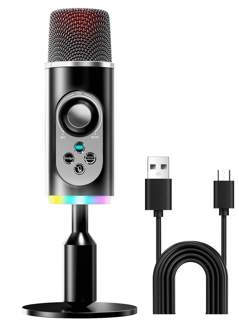 SYOSI USB Microphone, PC Gaming Microphone USB C Condenser Microphone with RGB Light Headphone Jack Mute Button for Live Streaming Podcast Video Meeting Have Noise canceling and superior sound pick