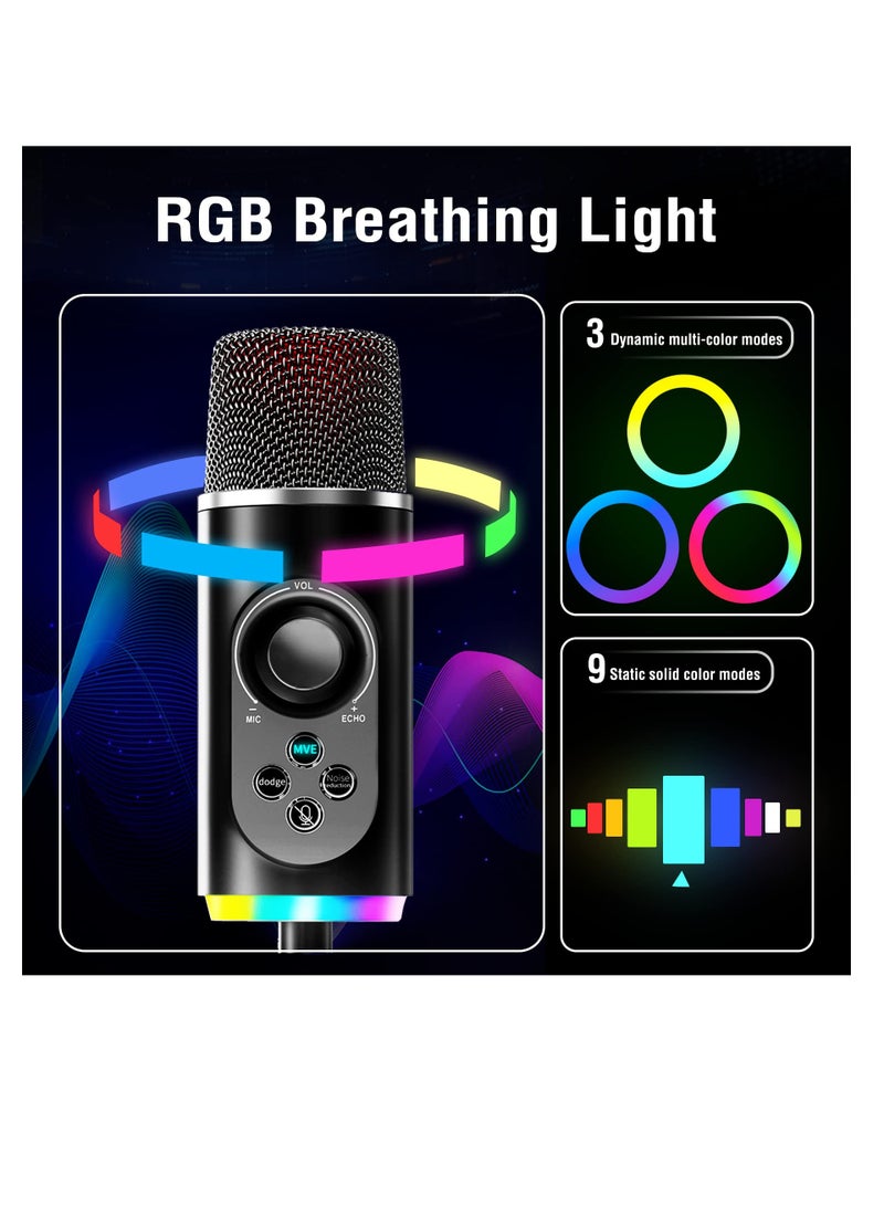 SYOSI USB Microphone, PC Gaming Microphone USB C Condenser Microphone with RGB Light Headphone Jack Mute Button for Live Streaming Podcast Video Meeting Have Noise canceling and superior sound pick