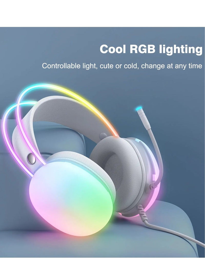 Wired RGB Rainbow Gaming Headset with Microphone for PS4/PS5/MAC/XBOX/Laptop, Lightweight 3.5mm Audio Over-Ear Headphones, Stereo Surround Sound, Auto-Adjusting Headband, 50mm Drivers