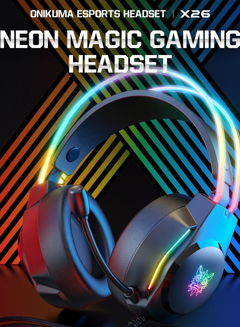 X26 Gaming Headset Over-Ear Gaming Wired Headphones with Mic for PS4/PS5/XOne/XSeries/NSwitch/PC