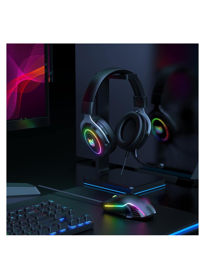 Wired Gaming Headsets RGB LED Headphones w/Mic for PS5/PS4 Black Silver