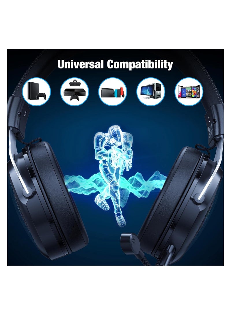 Wired Gaming Headsets RGB LED Headphones w/Mic for PS5/PS4 Black Silver
