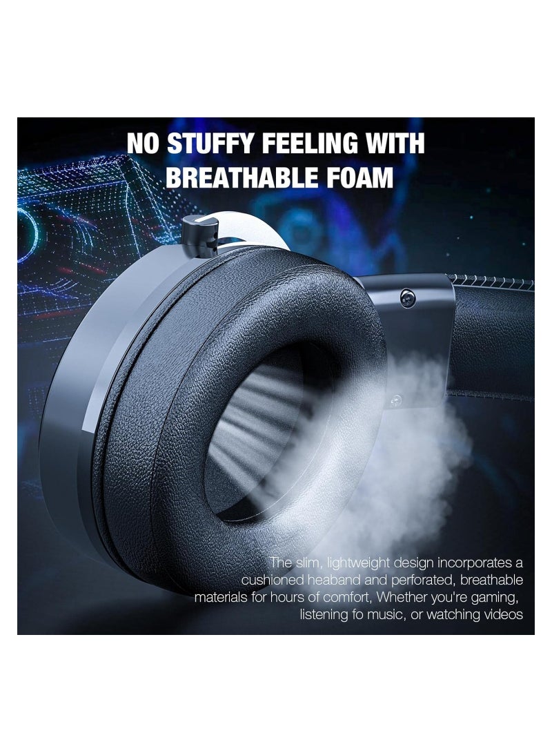 Wired Gaming Headsets RGB LED Headphones w/Mic for PS5/PS4 Black Silver