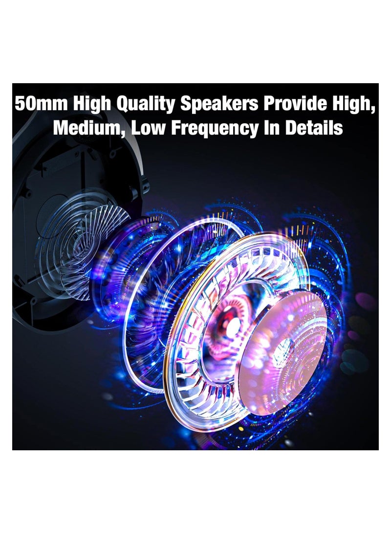 Wired Gaming Headsets RGB LED Headphones w/Mic for PS5/PS4 Black Silver