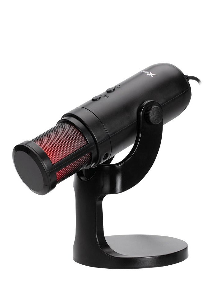 Gaming Microphone XMC-03 USB RGB Backlight Wired Live Streaming Microphone Desktop Omnidirectional Mic 12 RGB Lighting Modes 360 Degree Rotatable Body Shielded Cable For PC Gamers and Content Creators