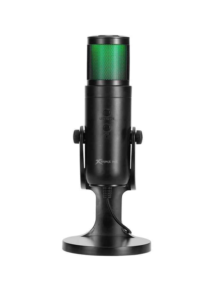 Gaming Microphone XMC-03 USB RGB Backlight Wired Live Streaming Microphone Desktop Omnidirectional Mic 12 RGB Lighting Modes 360 Degree Rotatable Body Shielded Cable For PC Gamers and Content Creators