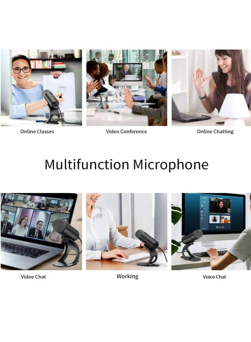 USB Computer Microphone, Podcast Mic Desktop with Mute Button for Recording Streaming, Omnidirectional Condenser, Plug&Play Stand with Volume Control for PC, Laptop, Mac, YouTube