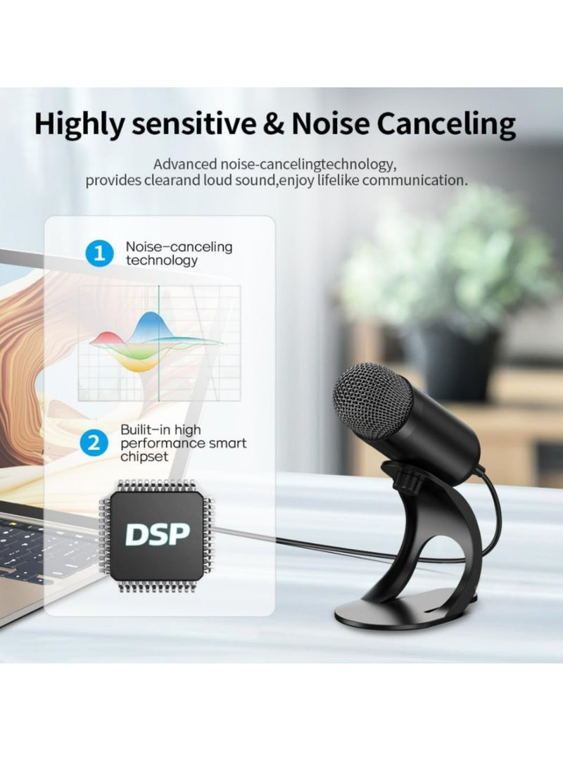 USB Computer Microphone, Podcast Mic Desktop with Mute Button for Recording Streaming, Omnidirectional Condenser, Plug&Play Stand with Volume Control for PC, Laptop, Mac, YouTube