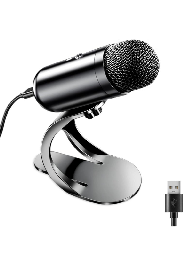 USB Computer Microphone, Podcast Mic Desktop with Mute Button for Recording Streaming, Omnidirectional Condenser, Plug&Play Stand with Volume Control for PC, Laptop, Mac, YouTube