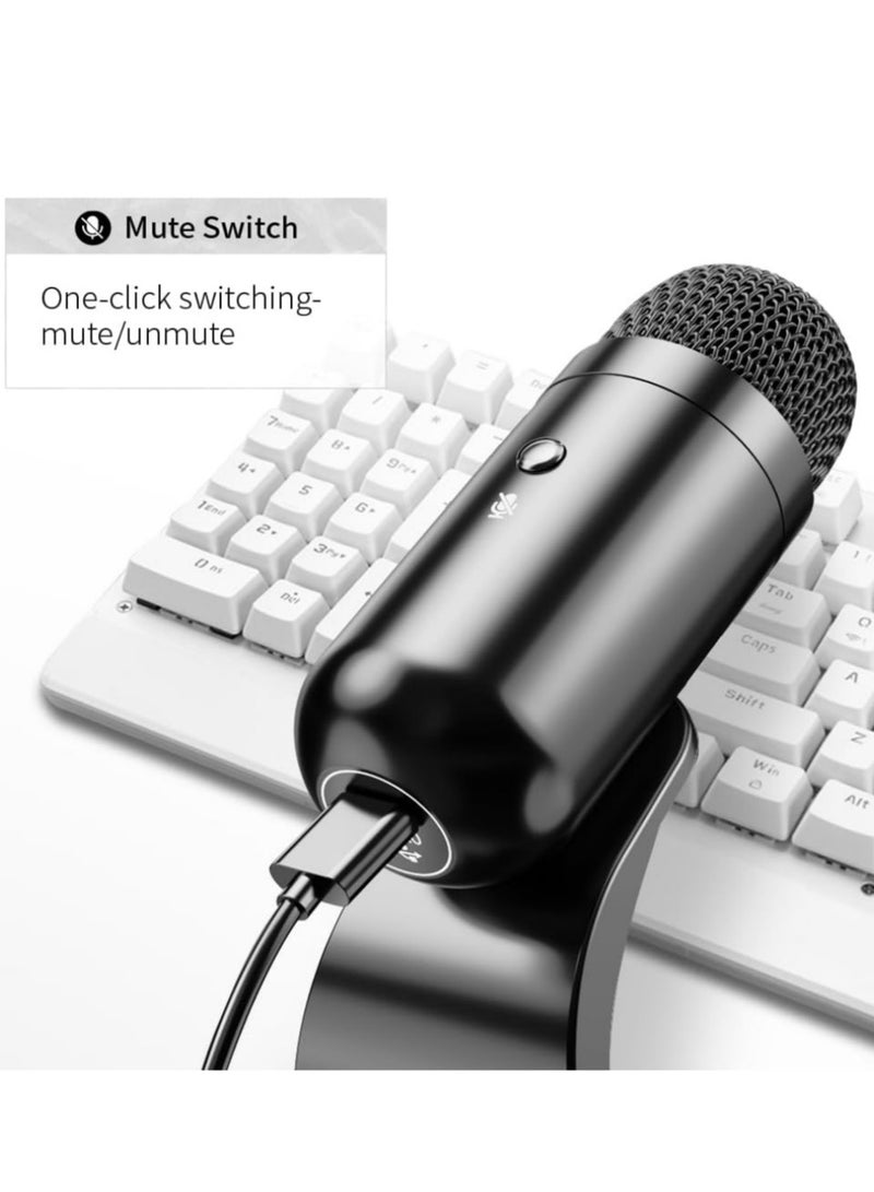 USB Computer Microphone, Podcast Mic Desktop with Mute Button for Recording Streaming, Omnidirectional Condenser, Plug&Play Stand with Volume Control for PC, Laptop, Mac, YouTube