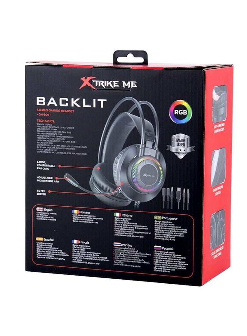 Gaming Headset GH-509 Wired Stereo Gaming Headset Black-Wired Gaming Headphone with Crystal Clear Microphone for PS5 PS4 PC and Switch