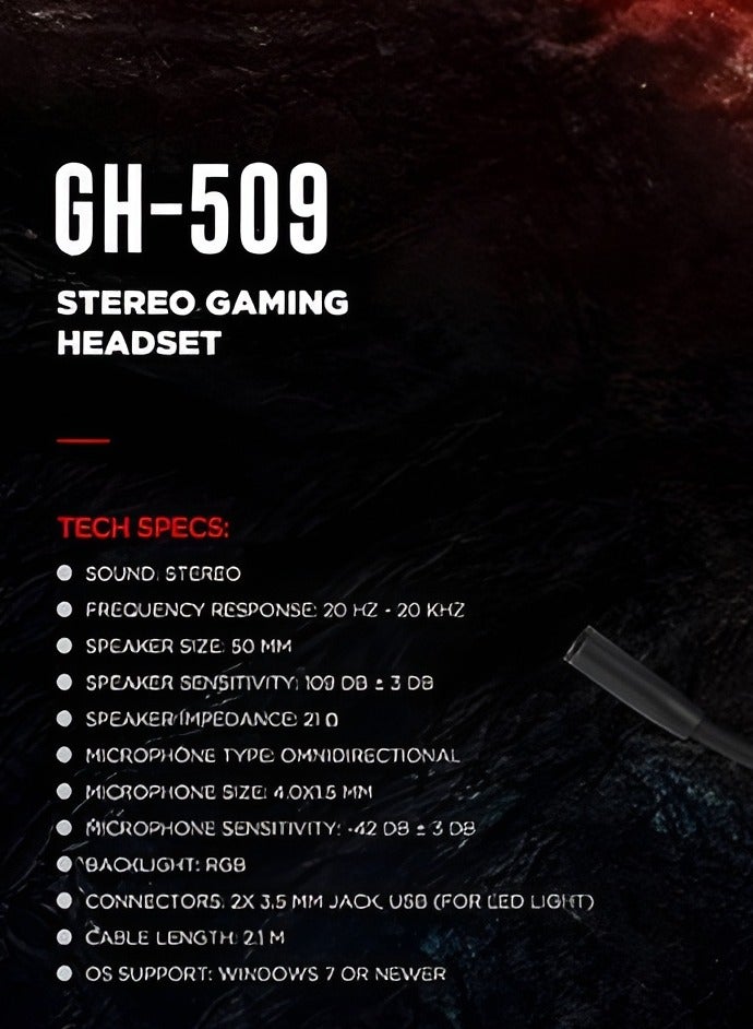 Gaming Headset GH-509 Wired Stereo Gaming Headset Black-Wired Gaming Headphone with Crystal Clear Microphone for PS5 PS4 PC and Switch