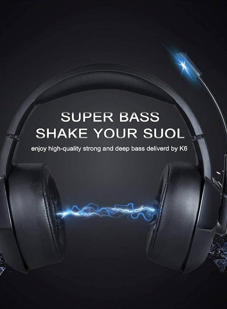 Onikuma K6 RGB Gaming Headset Stereo Sound Noise Canceling, Soft Breathing Earmuffs, for PS4, PC, Xbox, Nintendo Switch - Black