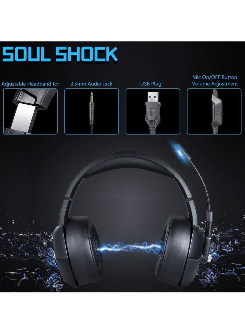 Onikuma K6 RGB Gaming Headset Stereo Sound Noise Canceling, Soft Breathing Earmuffs, for PS4, PC, Xbox, Nintendo Switch - Black