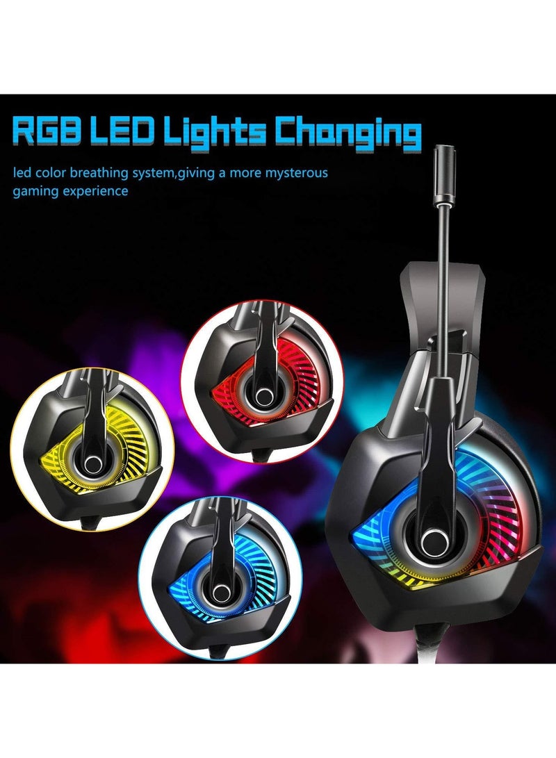 Onikuma K6 RGB Gaming Headset Stereo Sound Noise Canceling, Soft Breathing Earmuffs, for PS4, PC, Xbox, Nintendo Switch - Black