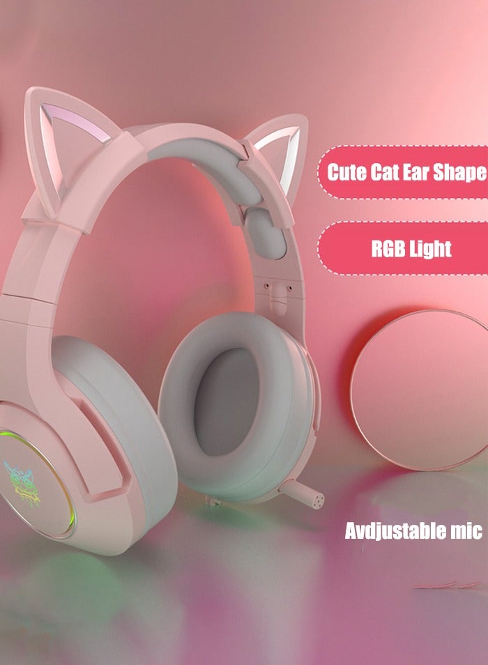 K9 Wired Gaming Headset Over-Ear Gaming Headphones Removable Cat Ears Headphones with Microphone for PS4/PS5/XOne/XSeries/NSwitch/PC