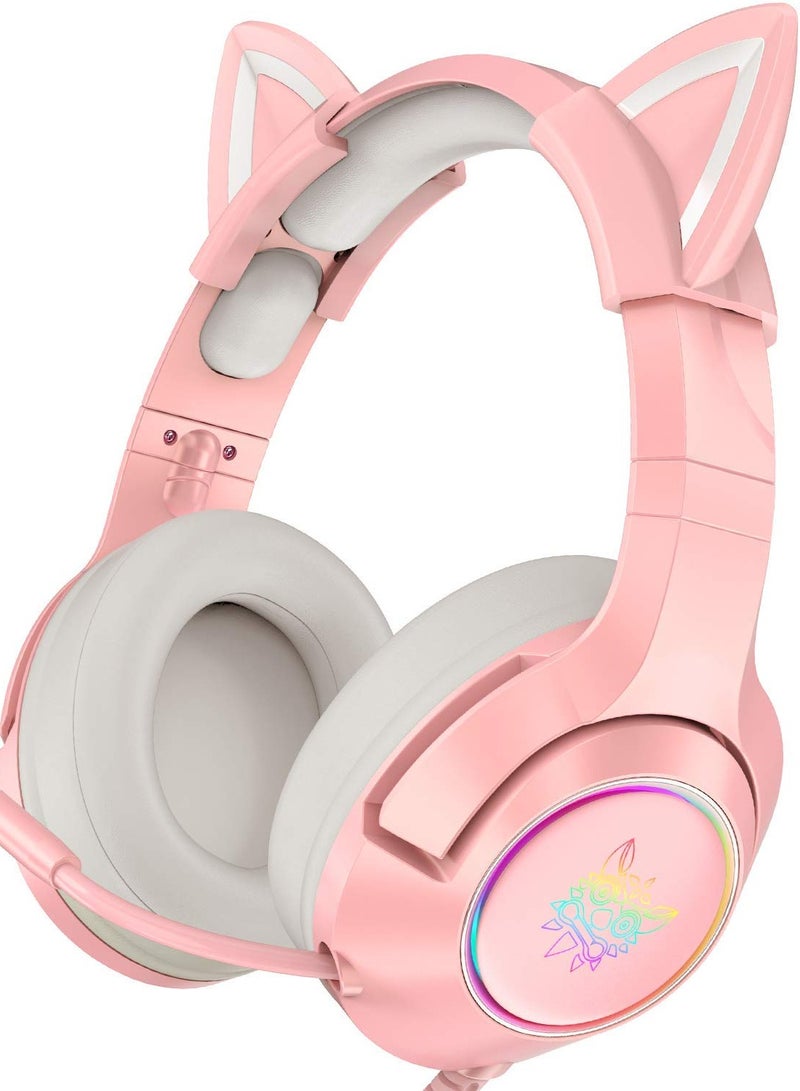 K9 Wired Gaming Headset Over-Ear Gaming Headphones Removable Cat Ears Headphones with Microphone for PS4/PS5/XOne/XSeries/NSwitch/PC