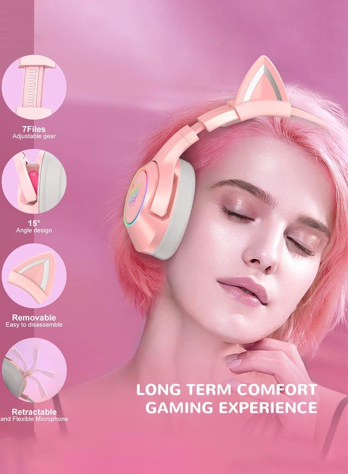 K9 Wired Gaming Headset Over-Ear Gaming Headphones Removable Cat Ears Headphones with Microphone for PS4/PS5/XOne/XSeries/NSwitch/PC