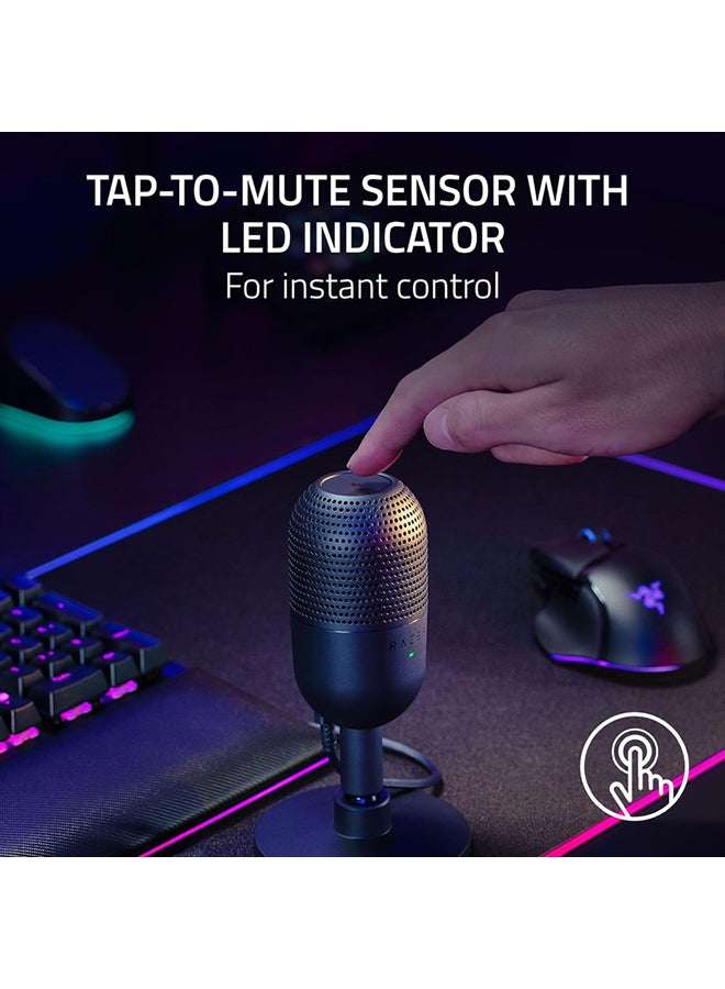 Razer Seiren V3 Mini USB Microphone, Condenser Mic, Supercardioid Pickup Pattern, Tap-to-Mute Sensor with LED Indicator, Shock Absorber, Ultra Compact, PC, Discord, OBS Studio, XSplit - Black