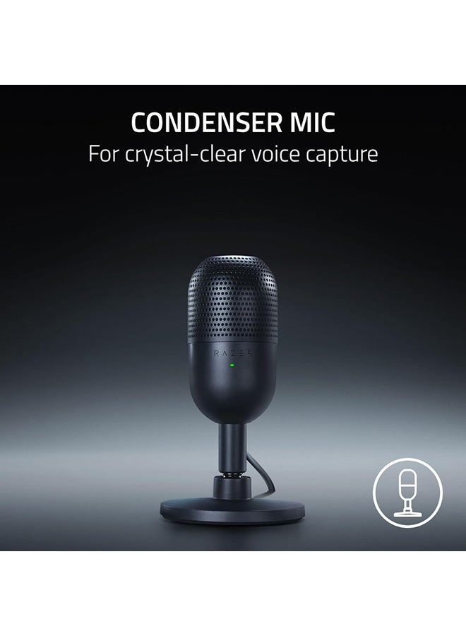 Razer Seiren V3 Mini USB Microphone, Condenser Mic, Supercardioid Pickup Pattern, Tap-to-Mute Sensor with LED Indicator, Shock Absorber, Ultra Compact, PC, Discord, OBS Studio, XSplit - Black