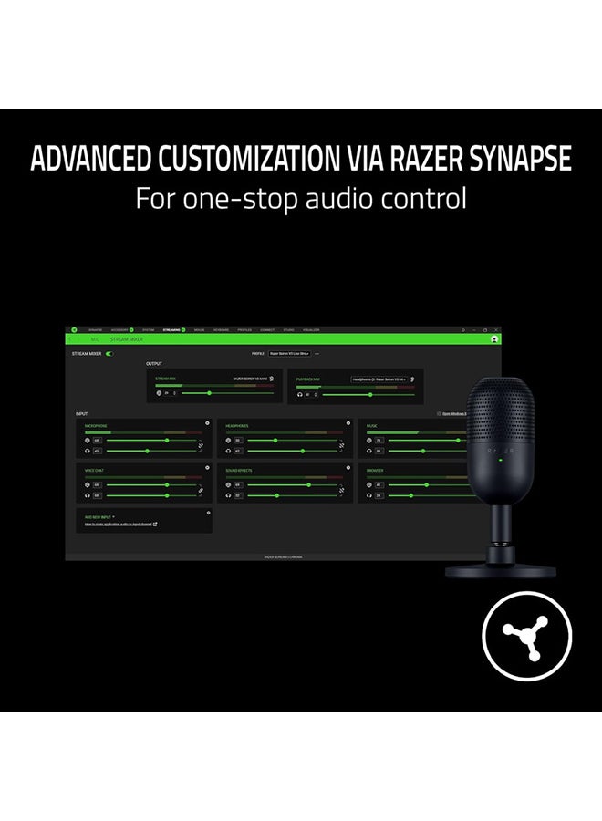 Razer Seiren V3 Mini USB Microphone, Condenser Mic, Supercardioid Pickup Pattern, Tap-to-Mute Sensor with LED Indicator, Shock Absorber, Ultra Compact, PC, Discord, OBS Studio, XSplit - Black