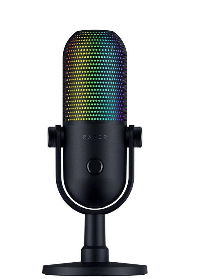 Razer Seiren V3 Chroma RGB USB Microphone: Stream & Game Reactive Lighting - Tap-to-Mute Sensor - Condenser Mic - Digital Gain Limiter & Shock Absorber - PC, Discord, OBS Studio, XSplit - Black