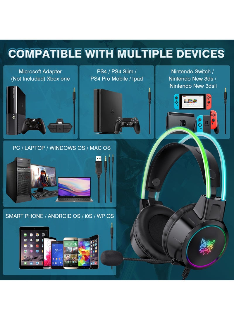 X15 Pro Wired Over-Ear Gaming Headphones with Mic and LED Light for  PS4/PS5/XOne/XSeries/NSwitch/PC,Black