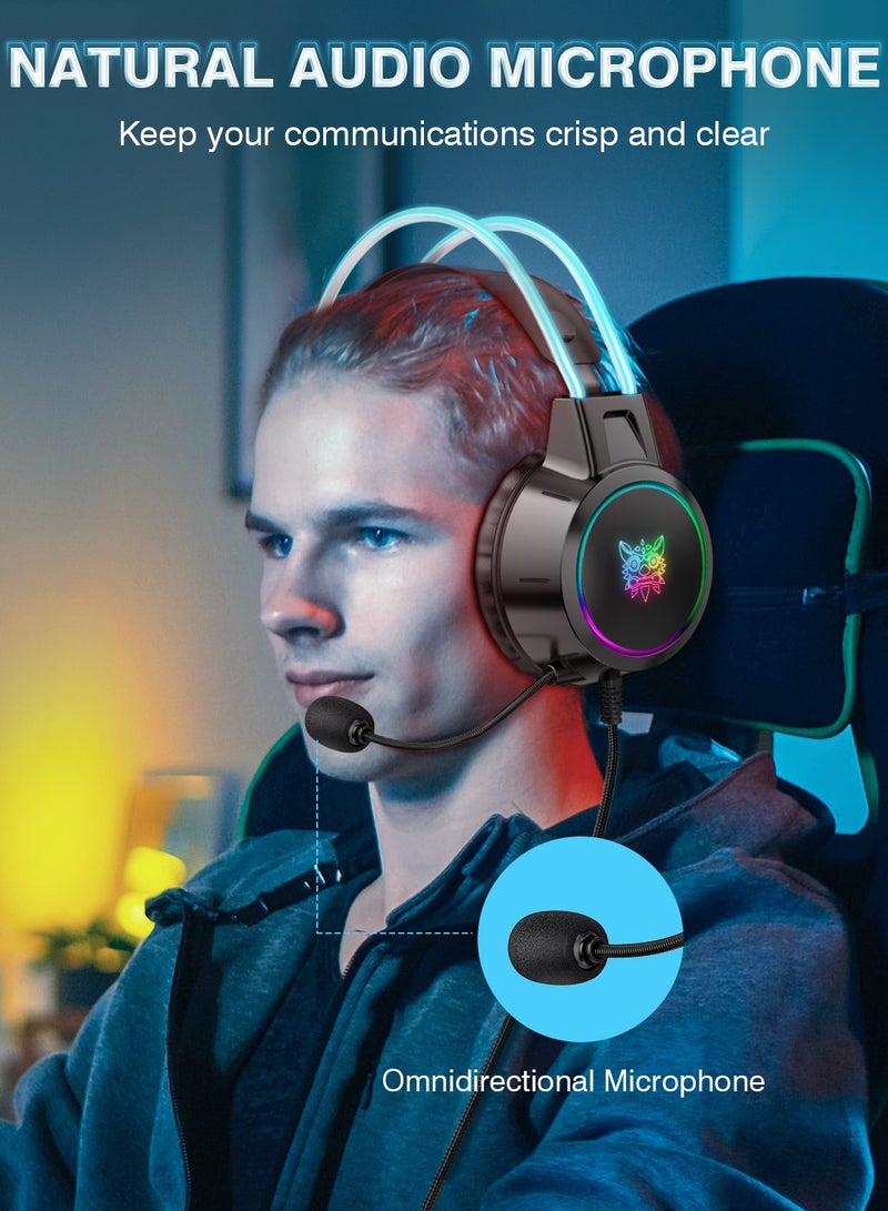 X15 Pro Wired Over-Ear Gaming Headphones with Mic and LED Light for  PS4/PS5/XOne/XSeries/NSwitch/PC,Black