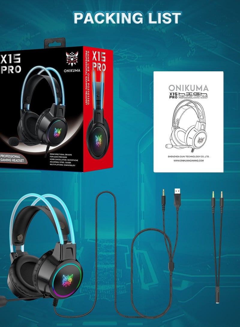 X15 Pro Wired Over-Ear Gaming Headphones with Mic and LED Light for  PS4/PS5/XOne/XSeries/NSwitch/PC,Black