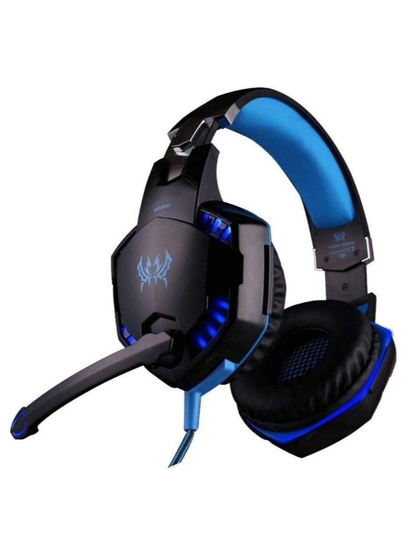 G2000 Gaming Headset, Surround Stereo Gaming Headphones with Noise Cancelling Mic, LED Lights & Soft Memory Earmuffs, Works with PS4, Nintendo Switch, PC Mac Computer Games