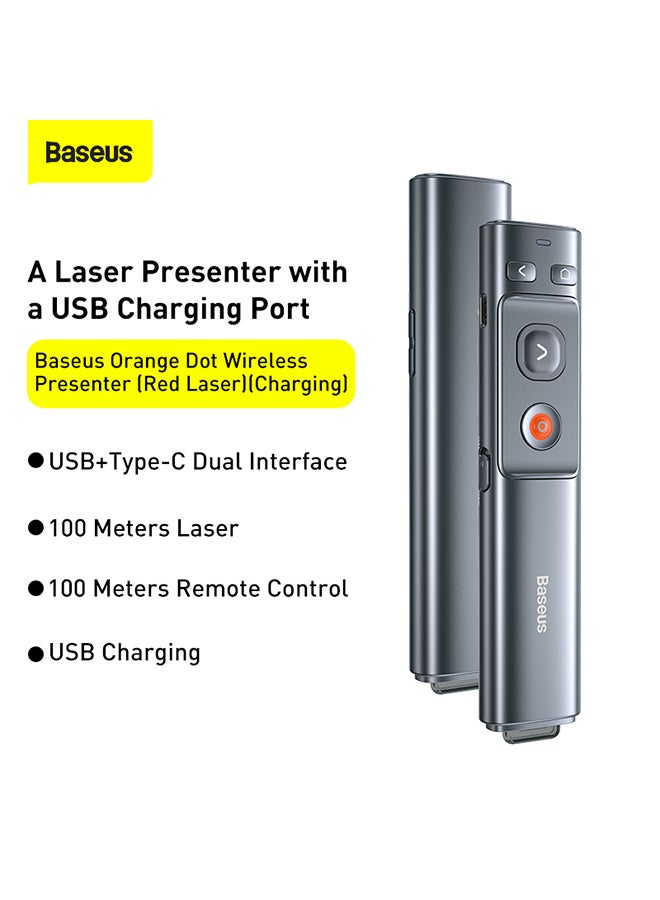 Rechargeable Professional Orange Dot Wireless Presenter Laser Pointer- Grey