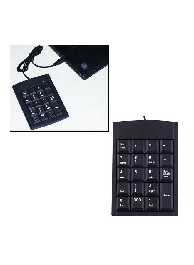 19 Keys Mini USB Wired Numeric Keypad Black