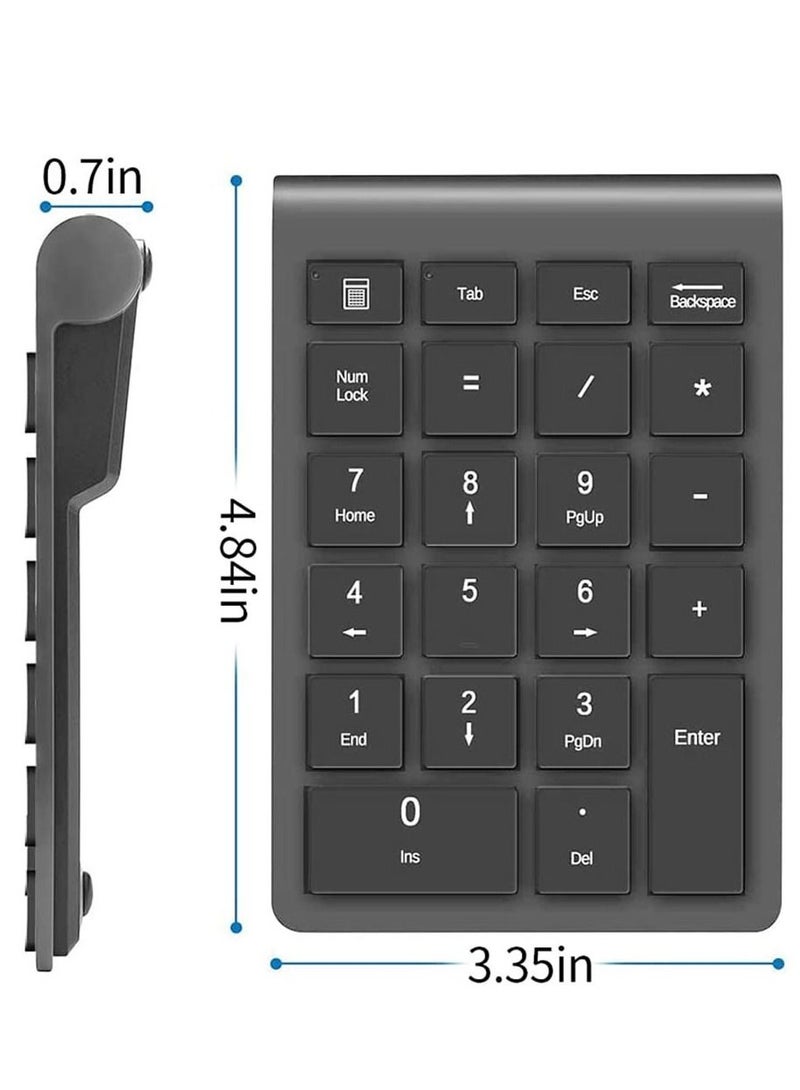 22 Keys Bluetooth Wireless Number Pad Rechargeable 10Key 2.4GHz Numeric Keypad Efficiently Data Entry with Arrow for Laptop Desktop MacBook Pro Air iMac iPhone iPad