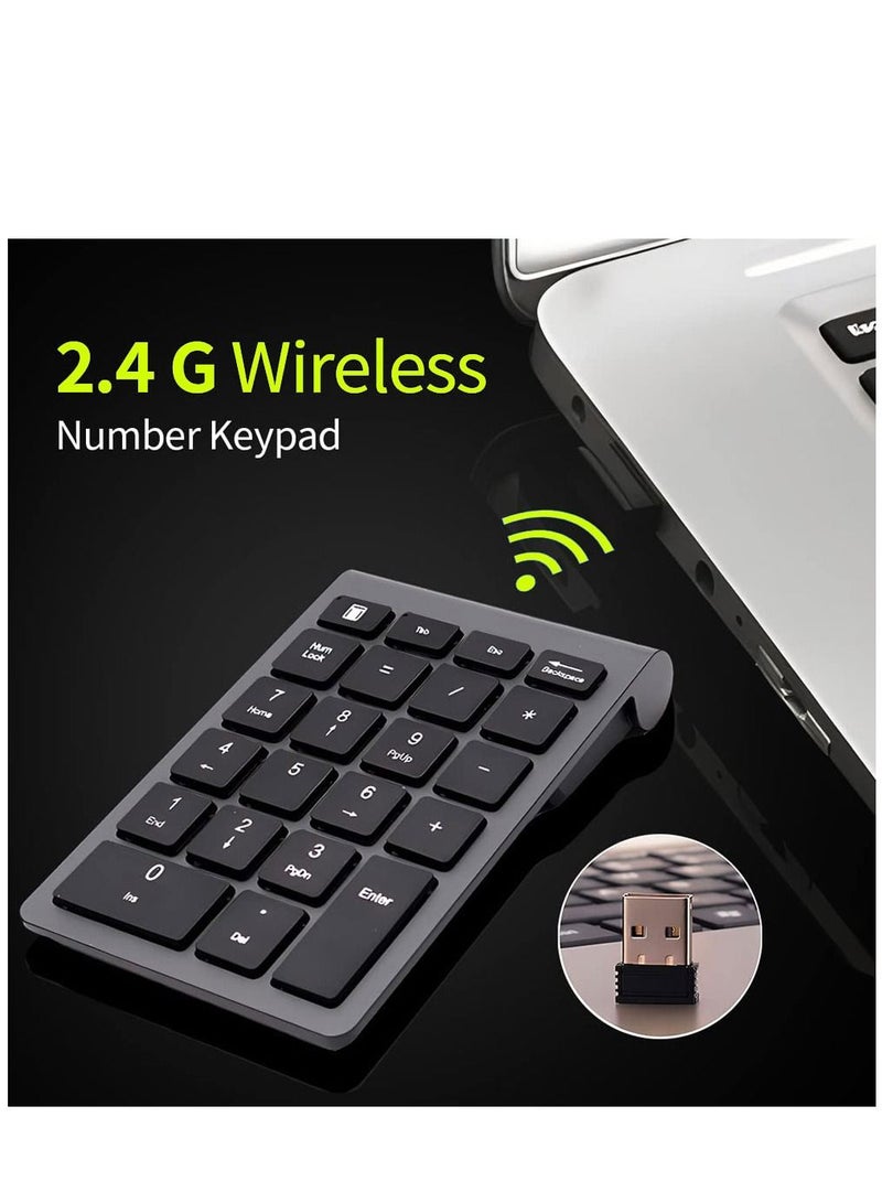 22 Keys Bluetooth Wireless Number Pad Rechargeable 10Key 2.4GHz Numeric Keypad Efficiently Data Entry with Arrow for Laptop Desktop MacBook Pro Air iMac iPhone iPad