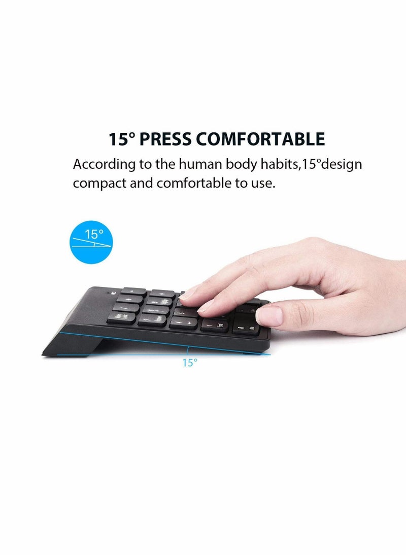 Wireless Silent Number Pad Portable Numeric Keypad Keyboard with Mini USB Receiver for Laptop Notebook, Desktop PC Computer, Compatible with Windows, 10 Million Keystrokes Life，10M Use Distance