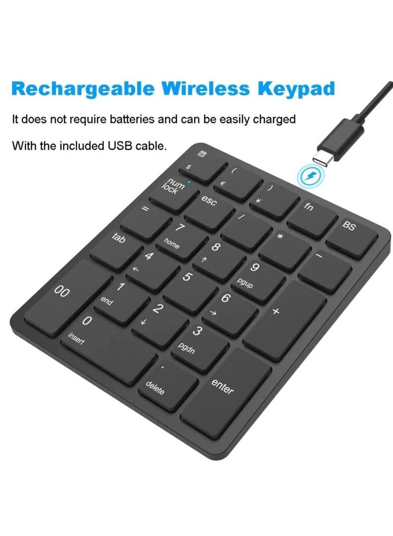 26 Keys Bluetooth Wireless Number Pad Rechargeable 10Key 2.4GHz Numeric Keypad Efficiently Data Entry Number Keypad with BackSpace Keys for Laptop Desktop MacBook Pro Air iMac iPhone iPad