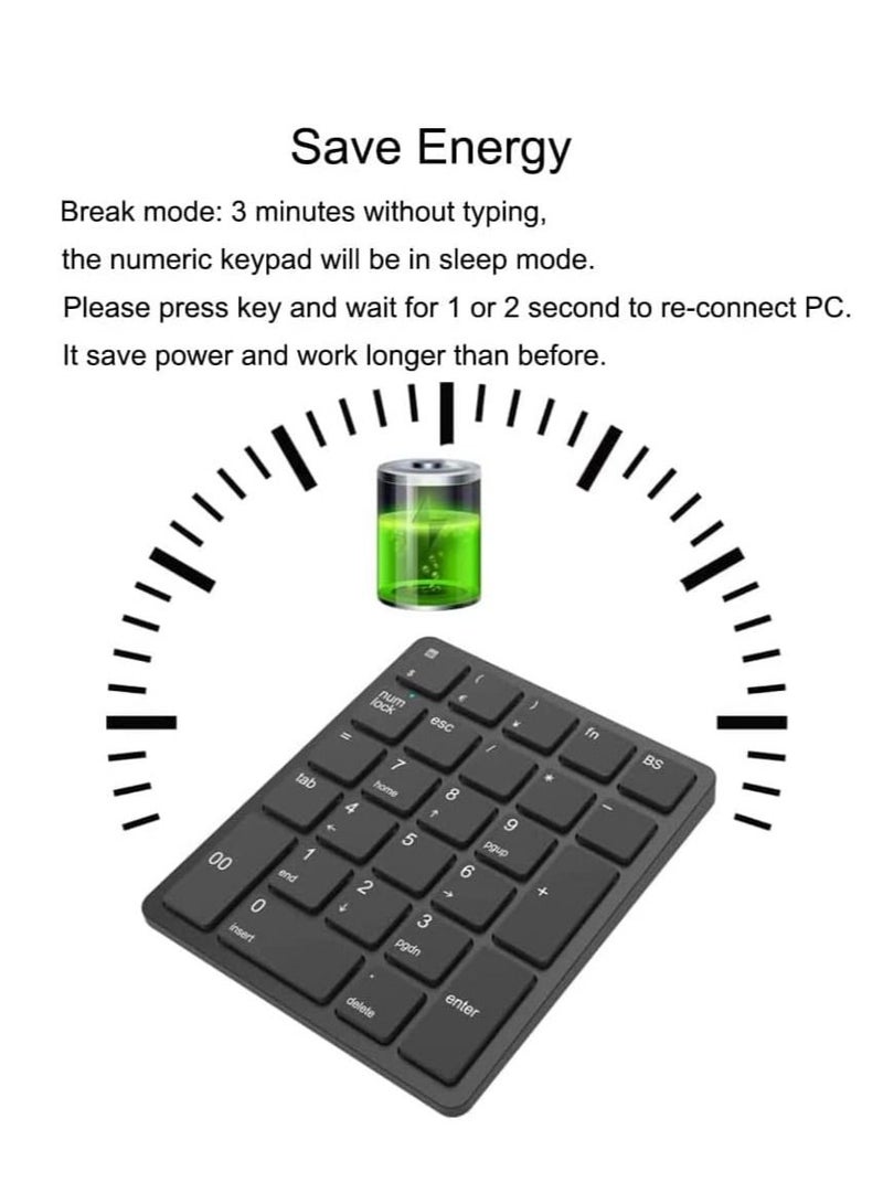26 Keys Bluetooth Wireless Number Pad Rechargeable 10Key 2.4GHz Numeric Keypad Efficiently Data Entry Number Keypad with BackSpace Keys for Laptop Desktop MacBook Pro Air iMac iPhone iPad