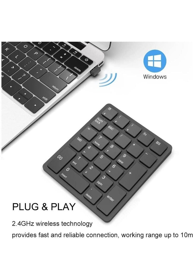 26 Keys Bluetooth Wireless Number Pad Rechargeable 10Key 2.4GHz Numeric Keypad Efficiently Data Entry Number Keypad with BackSpace Keys for Laptop Desktop MacBook Pro Air iMac iPhone iPad