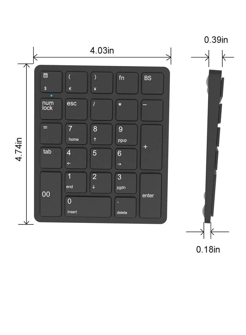 26 Keys Bluetooth Wireless Number Pad Rechargeable 10Key 2.4GHz Numeric Keypad Efficiently Data Entry Number Keypad with BackSpace Keys for Laptop Desktop MacBook Pro Air iMac iPhone iPad