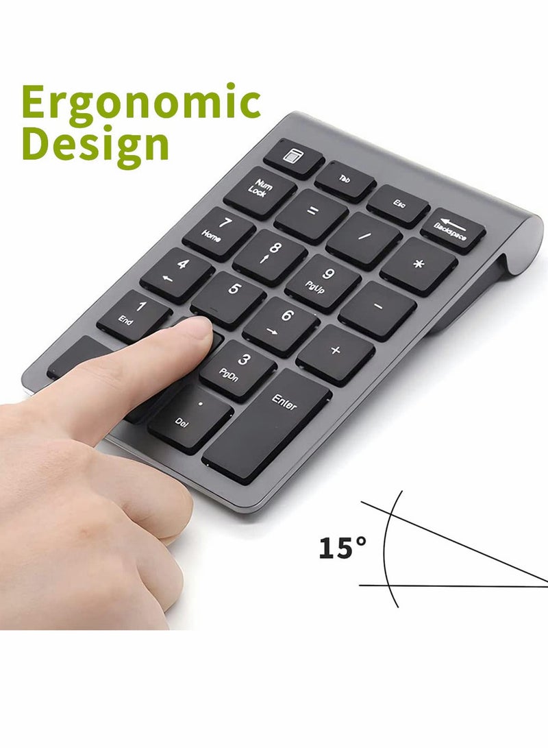 22 Keys Bluetooth Wireless Number Pad Rechargeable 10Key 2.4GHz Numeric Keypad Efficiently Data Entry with Arrow for Laptop Desktop MacBook Pro Air iMac iPhone iPad