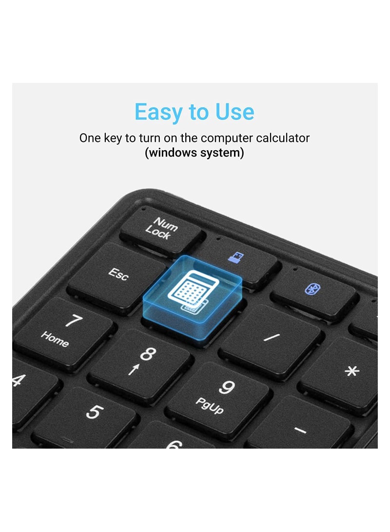 24G Wireless Numeric Keypad with Touchpad 22 Keys Portable Bluetooth Number Pad Financial Accounting USB C Rechargeable Number KeyboardBlack