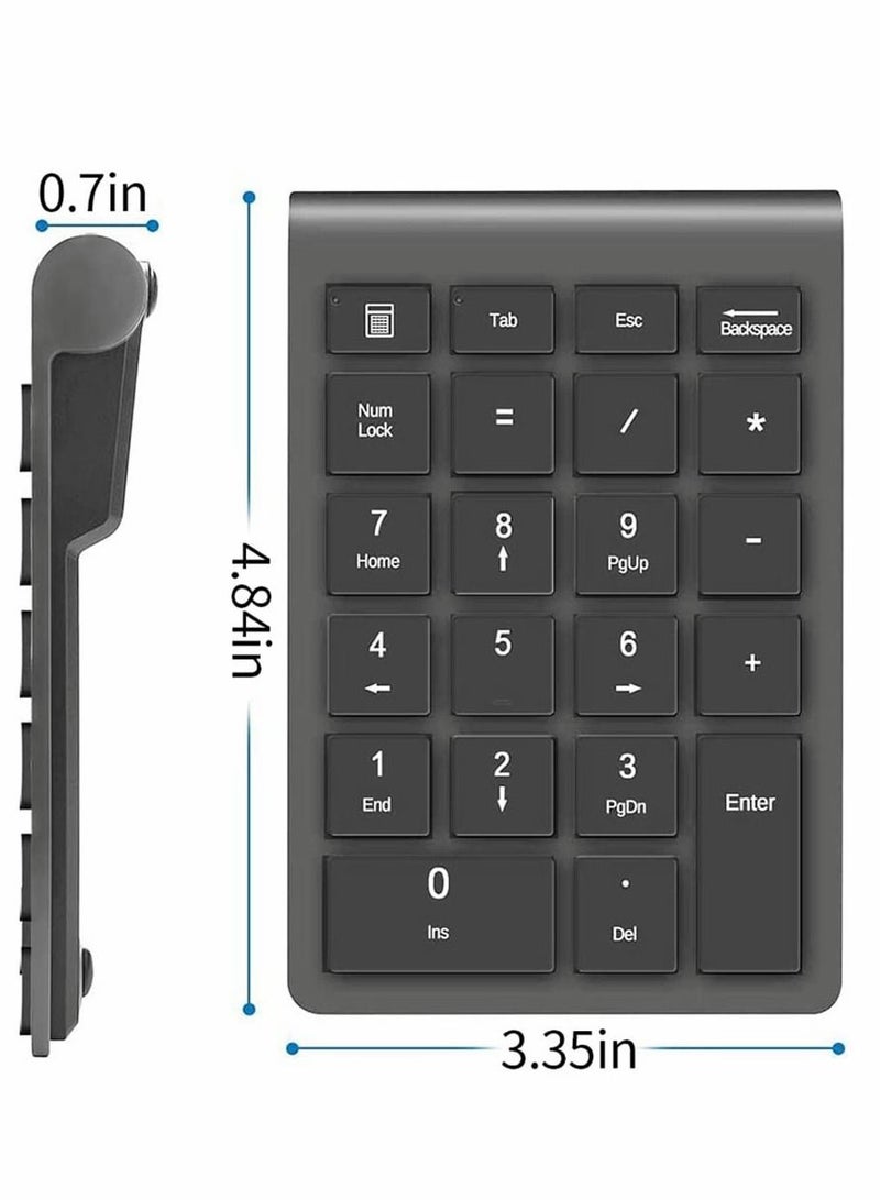 22 Keys Bluetooth Wireless Number Pad Rechargeable 10Key 2.4GHz Numeric Keypad Efficiently Data Entry with Arrow for Laptop Desktop MacBook Pro Air iMac iPhone iPad