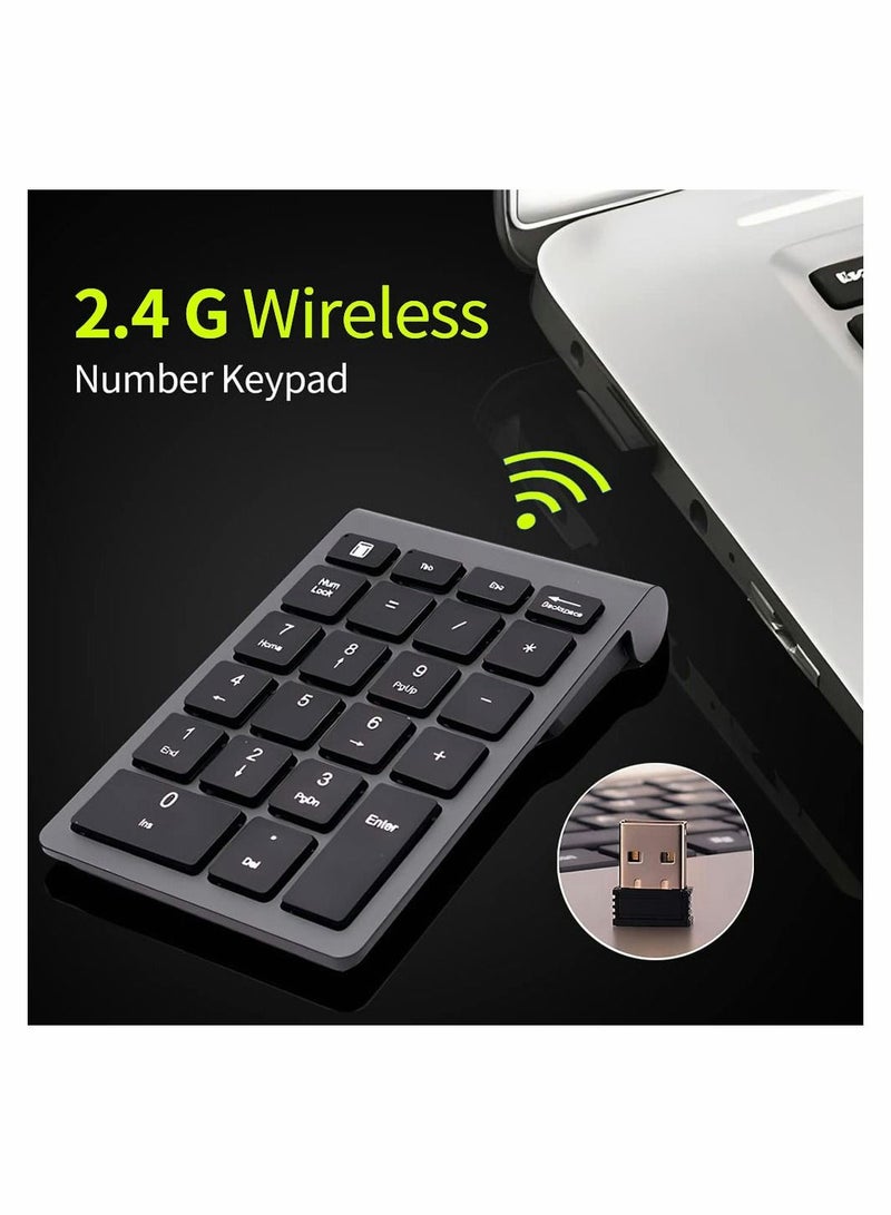 22 Keys Bluetooth Wireless Number Pad Rechargeable 10Key 2.4GHz Numeric Keypad Efficiently Data Entry with Arrow for Laptop Desktop MacBook Pro Air iMac iPhone iPad